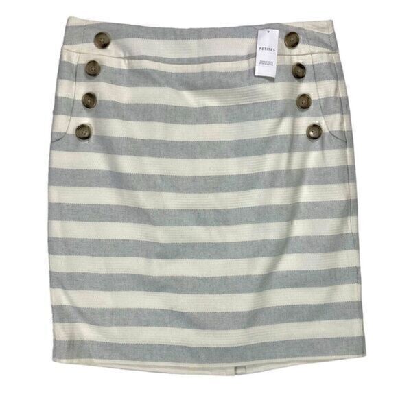 Loft Straight Pencil Skirt Womens 10 Gray White Nautical Striped Cotton Mini - Picture 2 of 8